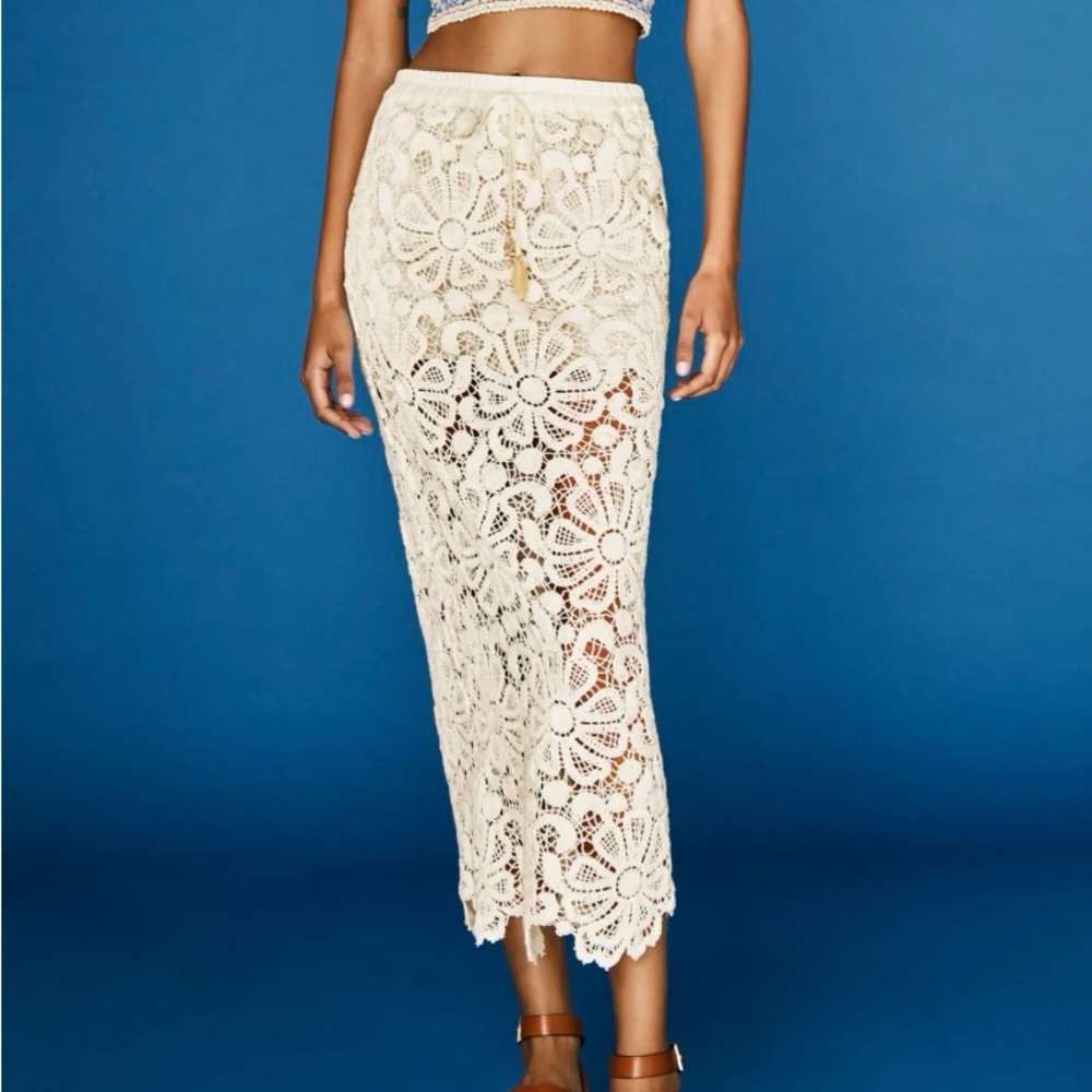 Zara Cream Crochet Midi Skirt Medium